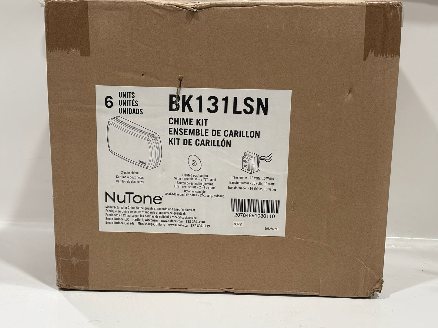 6 PK NuTone BK131LSN Wired Door Chime Kit with Satin Nickel Pushbutton