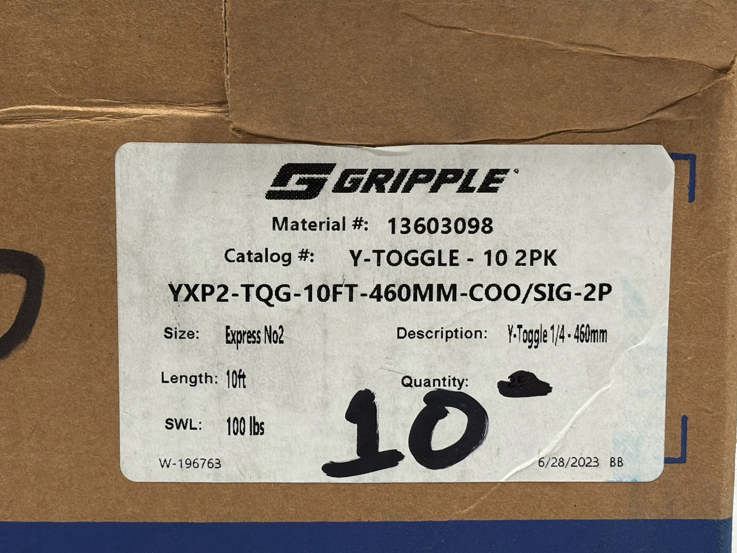 10 PK Gripple YXP2‑TQG (No. 2) Express Toggle Hanger – 100 lb Load, Keyless Adjustment