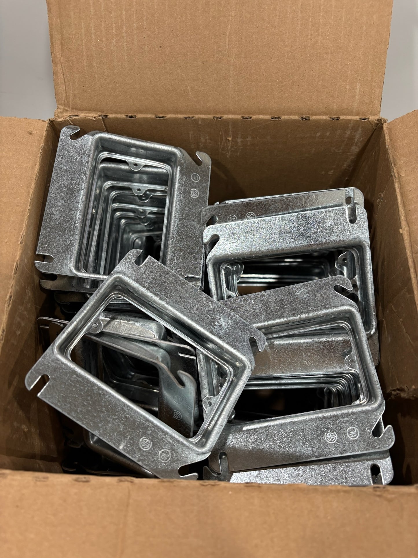 45 PK RACO 773 – 4″ Square, 1‑Device Raised Steel Mud Ring Cover (3/4″ Rise)