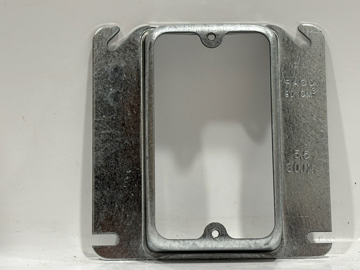 45 PK RACO 773 – 4″ Square, 1‑Device Raised Steel Mud Ring Cover (3/4″ Rise)