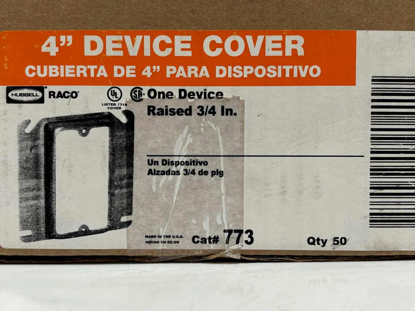 45 PK RACO 773 – 4″ Square, 1‑Device Raised Steel Mud Ring Cover (3/4″ Rise)