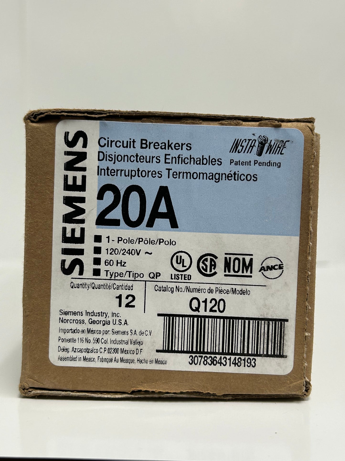 SIEMENS Q120 Circuit Breaker 20Amp 120/240V 60Hz Type QP (12 Pack)