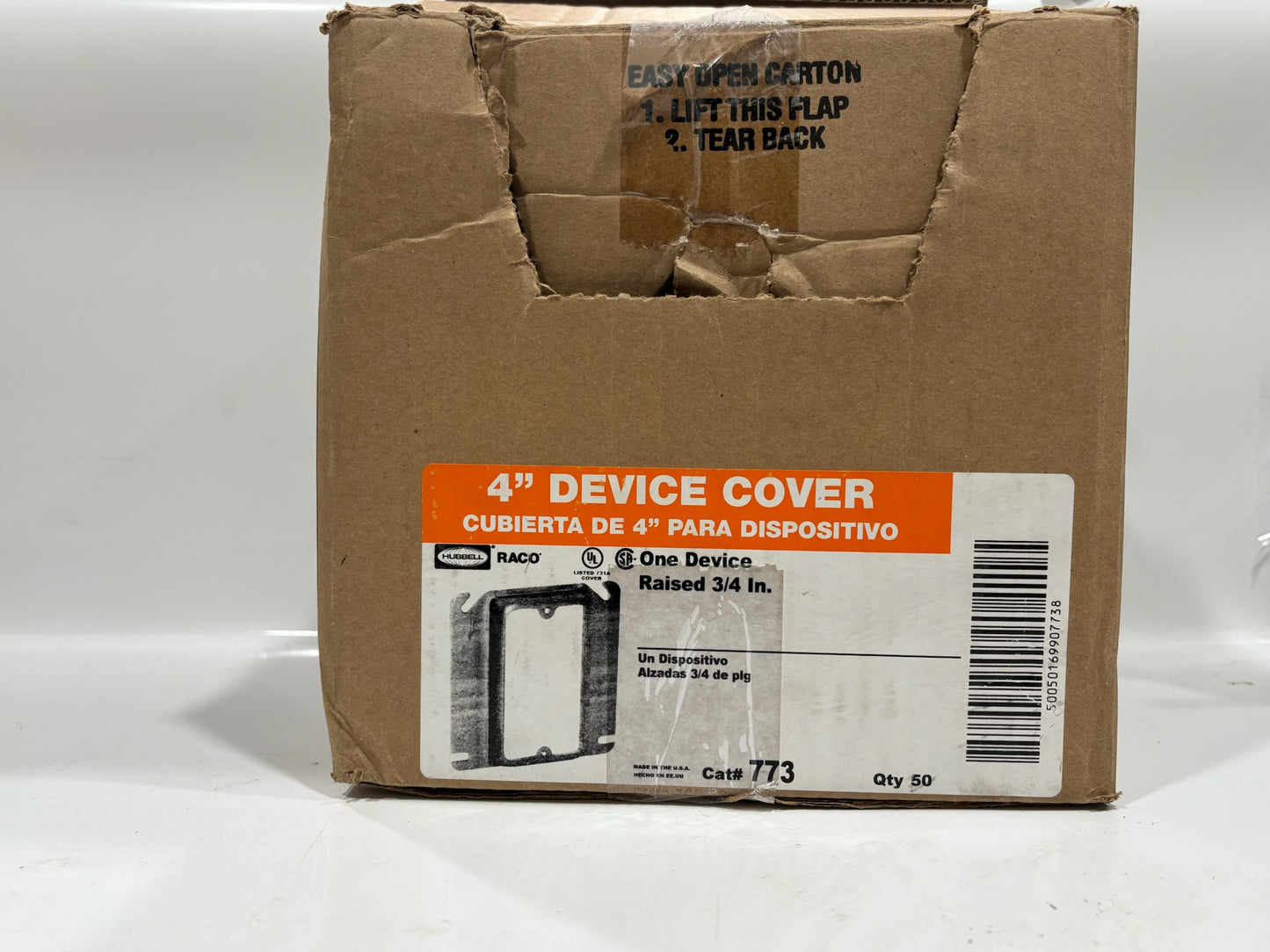 45 PK RACO 773 – 4″ Square, 1‑Device Raised Steel Mud Ring Cover (3/4″ Rise)