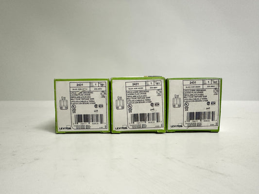 3 PK Leviton (2431)  Locking Plug, L16-20P, 3 Pole, 20A, 4 Wire, Black/White