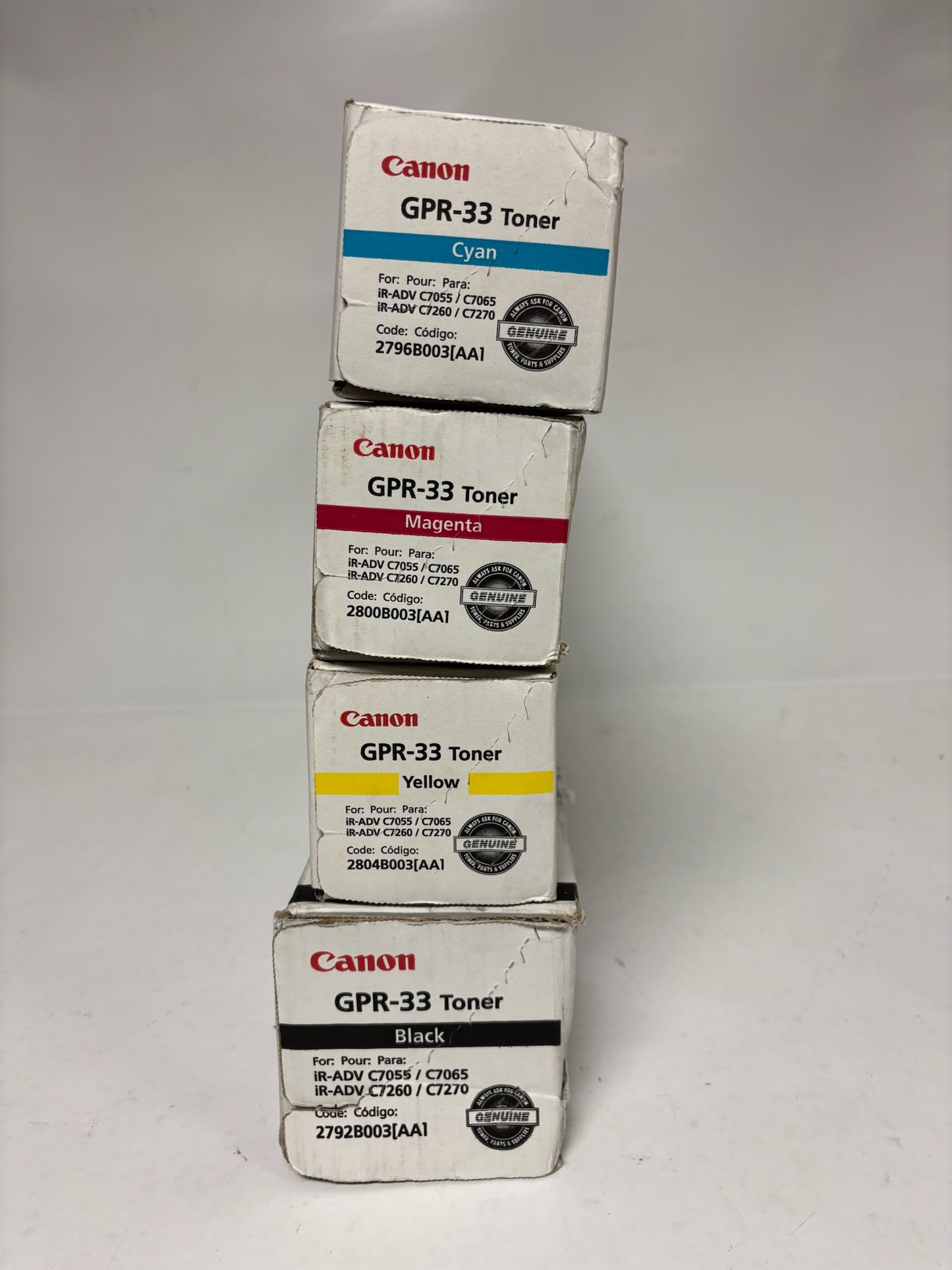 4 New OEM Canon C7055, C7065, C7260, C7270 GPR-33 CMYK Toners