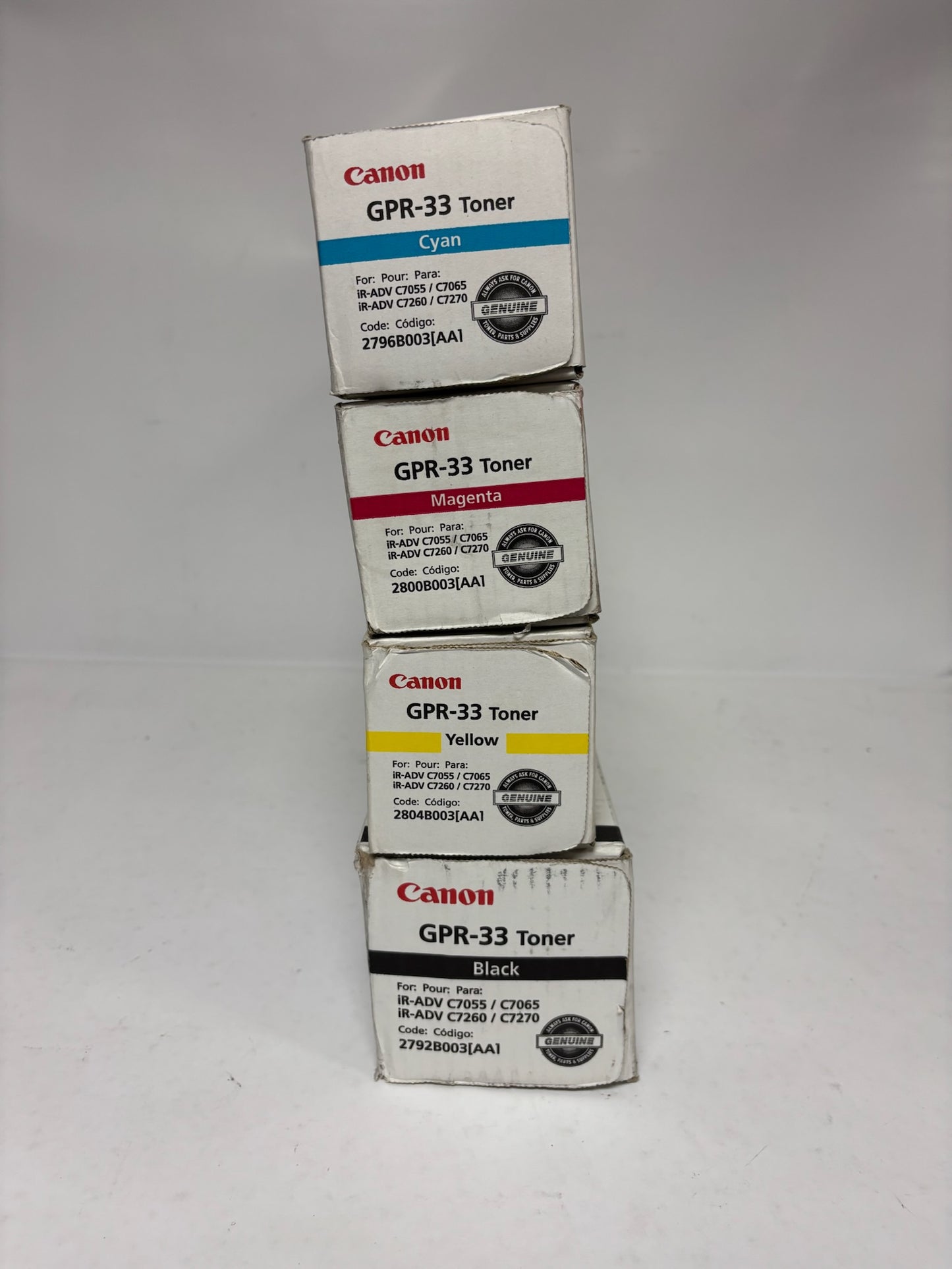 4 New OEM Canon C7055, C7065, C7260, C7270 GPR-33 CMYK Toners