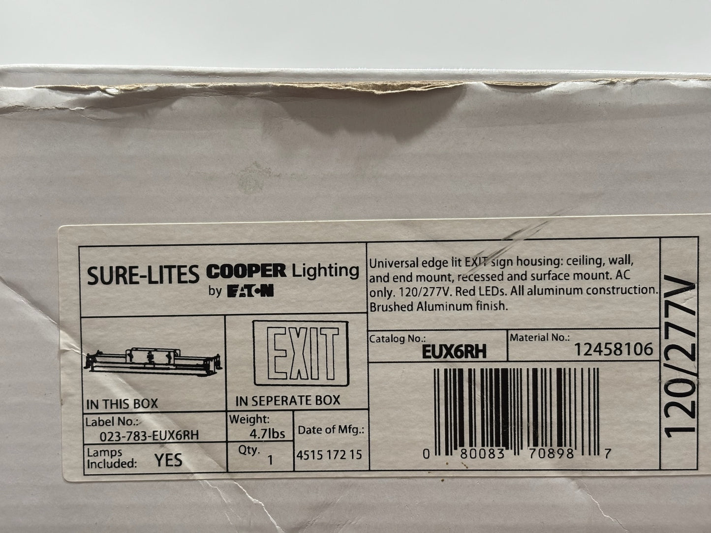 Eaton 023-783-EUX6RH – Sure-Lites LED Exit Sign, Dual Voltage AC Only