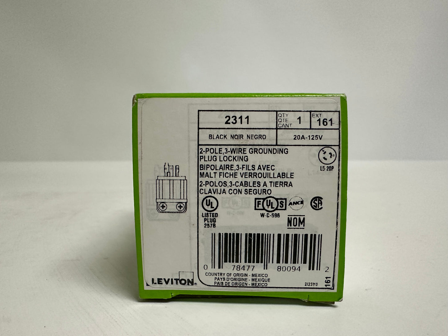 4 PK Leviton (2311) 2 Pole, 3 Wire, Grounding,  Locking Plug, 20A-125V, Black