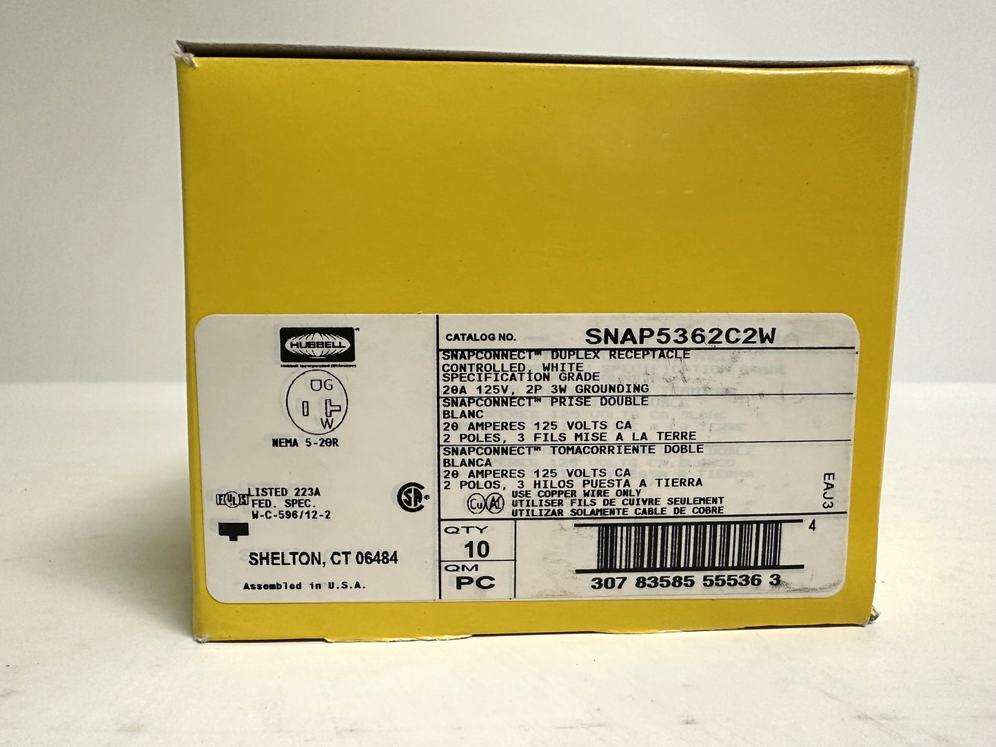 10PK Hubbell (SNAP5362C2W) Snap-Connect Controlled Receptacle, White