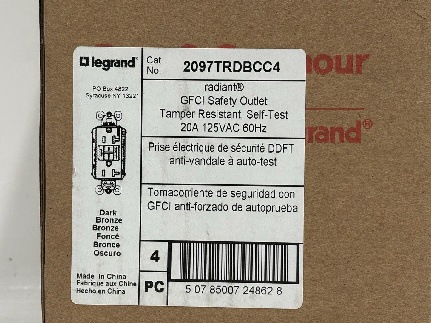 4 PK Legrand 2097TRDBCC4 – 20A Self-Test Tamper-Resistant GFCI, Dark Bronze