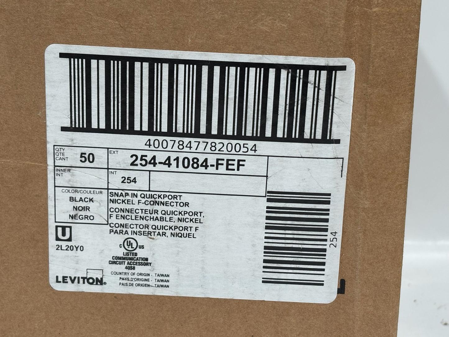 50 PK Leviton 41084-FEF QuickPort F-Type Adapter, Nickel-Plated, Black Finish