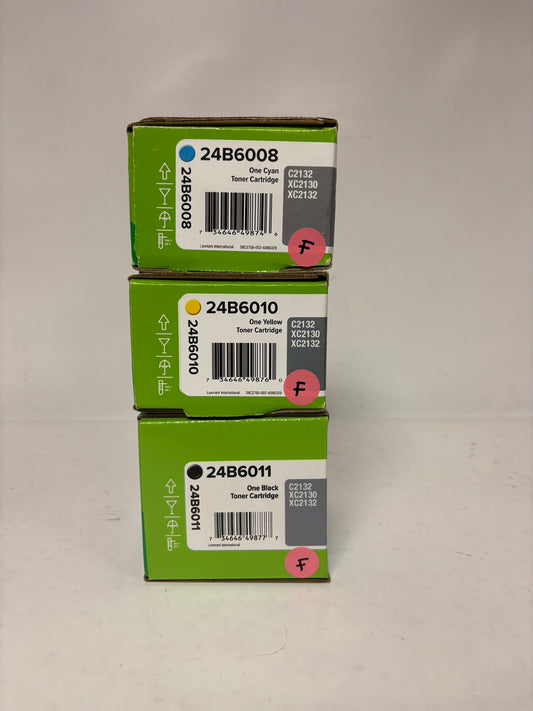 3 OEM Lexmark C2132,XC2130,XC2132 CYK Toners 24B6008,24B6010,24B6011 (No Mag)