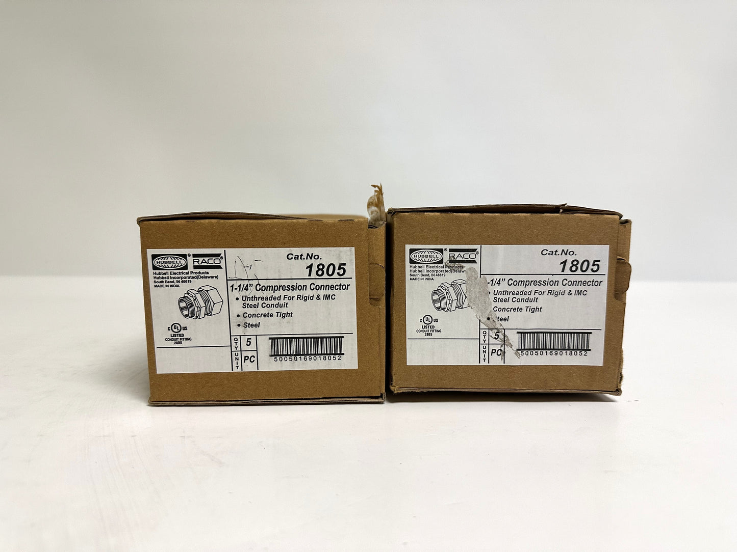 10 PK Raco (1805) 1 1/4" Compression No-Thread Conduit Connector, Steel