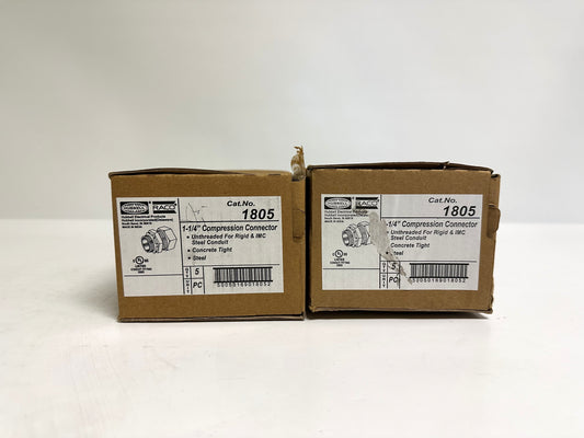 10 PK Raco (1805) 1 1/4" Compression No-Thread Conduit Connector, Steel