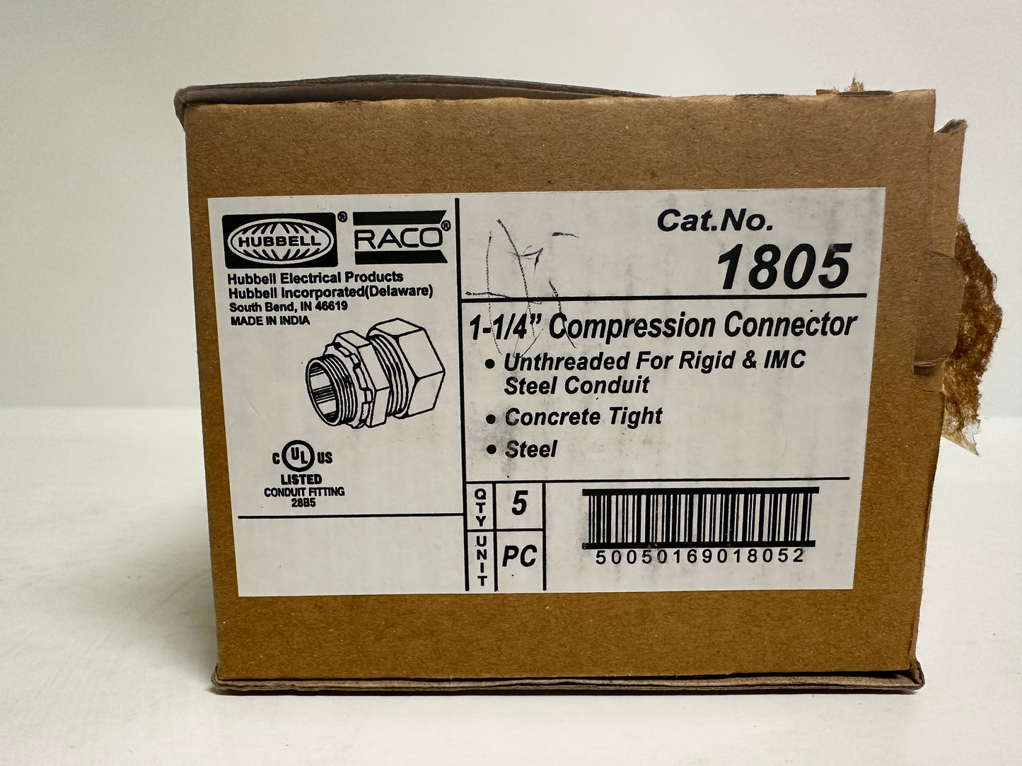 10 PK Raco (1805) 1 1/4" Compression No-Thread Conduit Connector, Steel