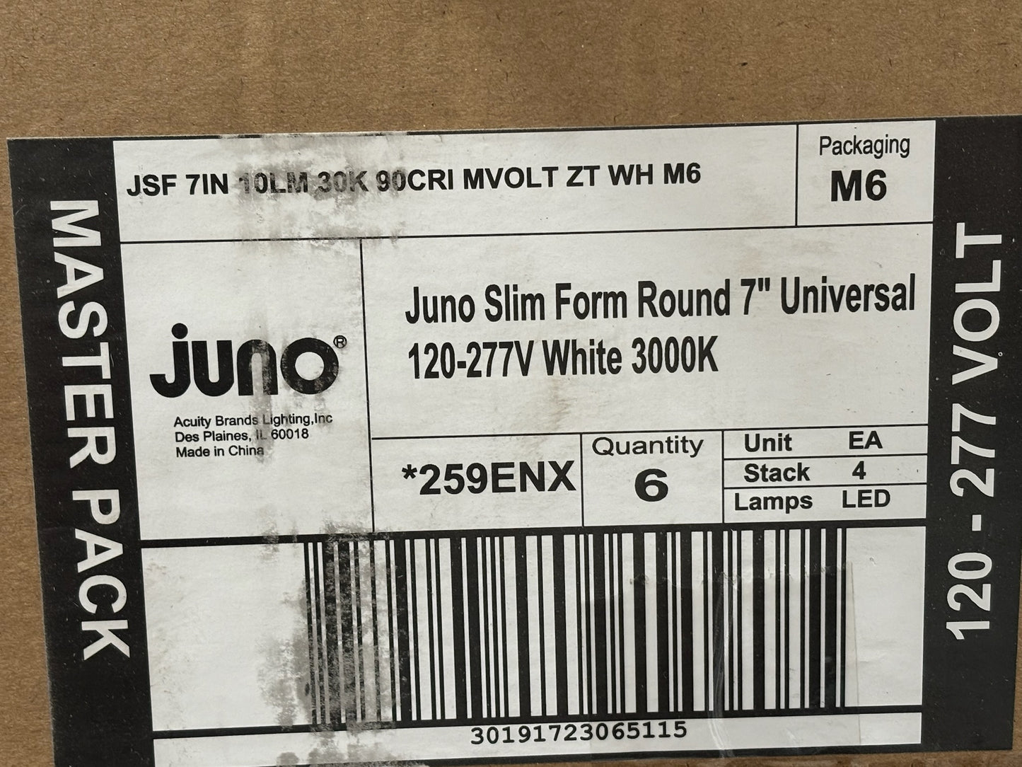 6 PK Juno 259ENX – 7″ Round SlimForm Surface-Mount LED Downlight, 1000 lm