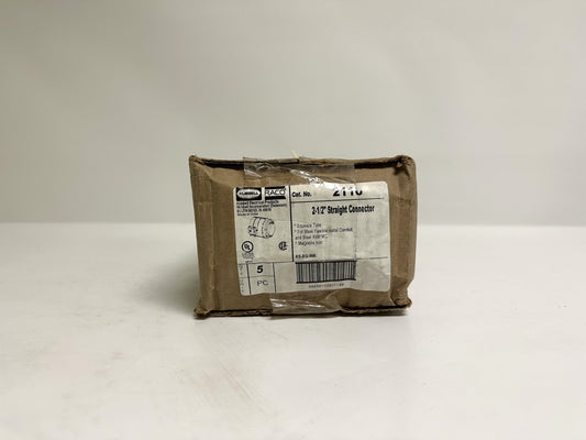 5 PK Raco (2110) 2 1/2" Straight Malleable Squeeze Flex Connector, Uninsulated