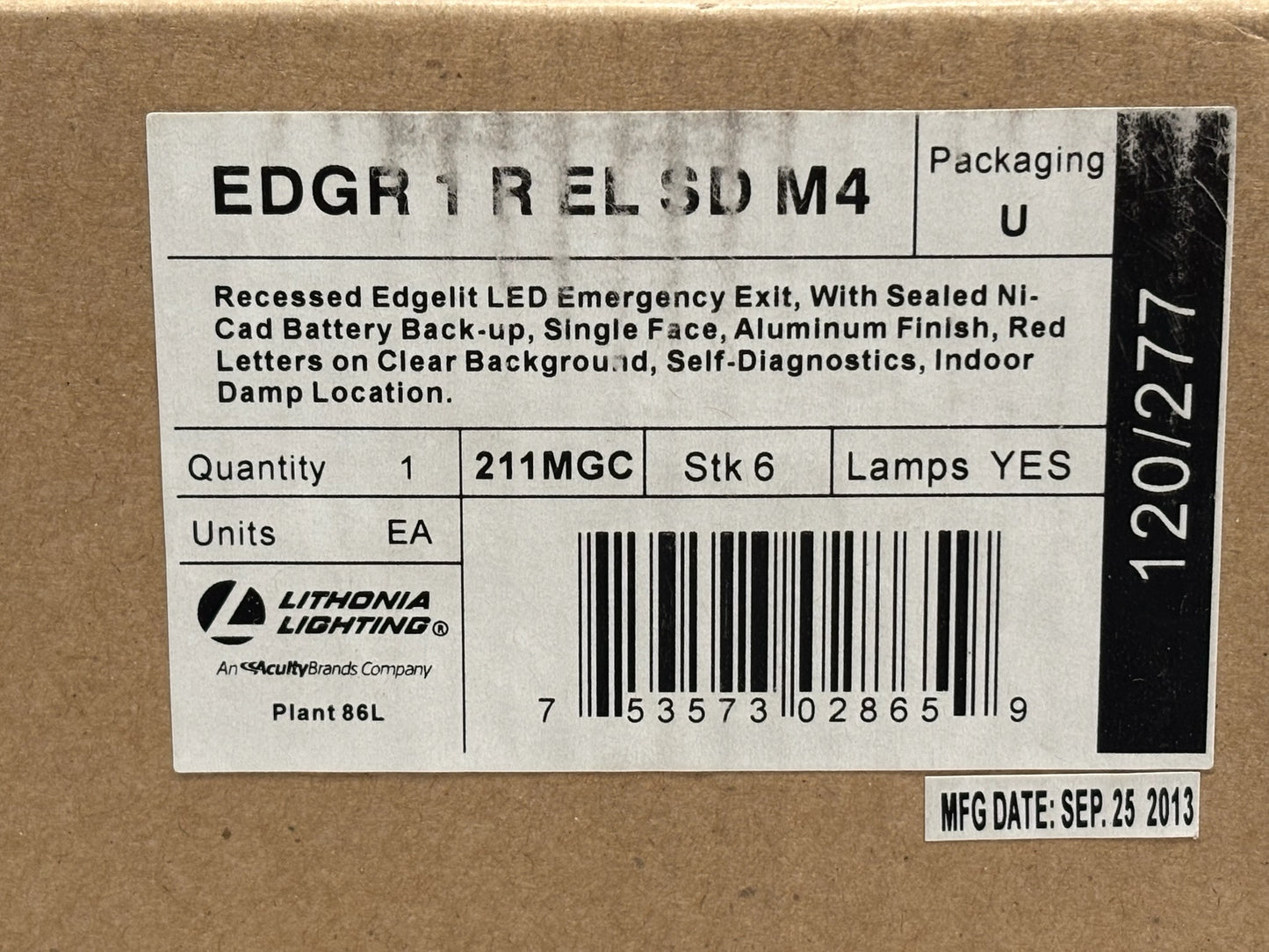 Lithonia EDGR1 R M4 – 1-Face Recessed Edge-Lit LED Exit Sign
