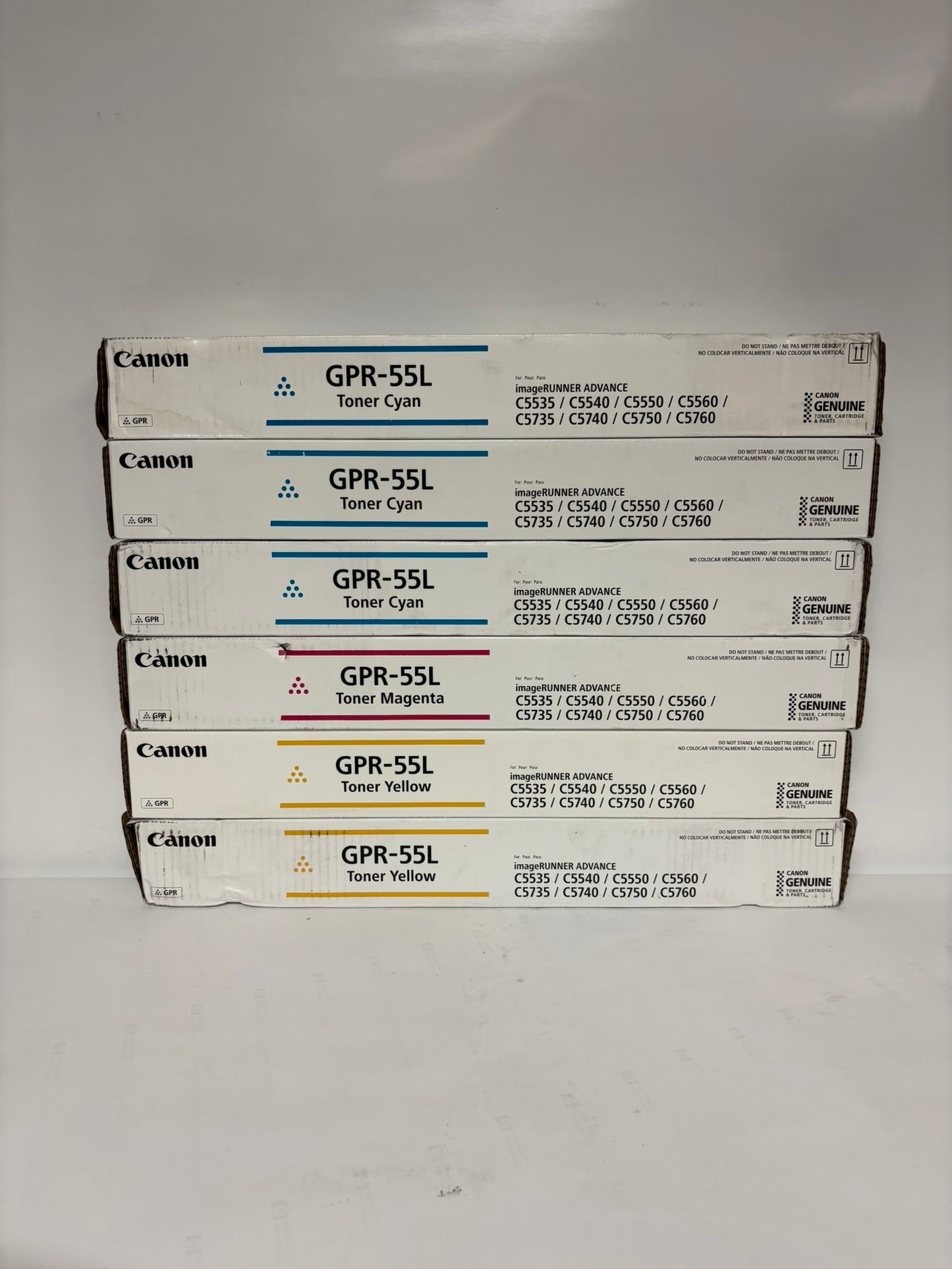 6 OEM Canon IR C5535,C5540,C5550,C5560 GPR-55L CCCMYY Toners (No Black)
