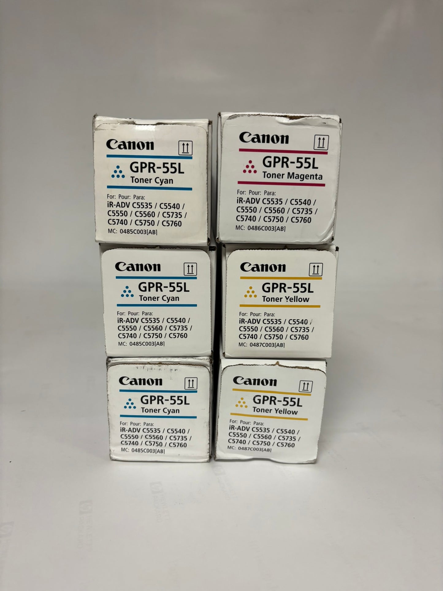 6 OEM Canon IR C5535,C5540,C5550,C5560 GPR-55L CCCMYY Toners (No Black)