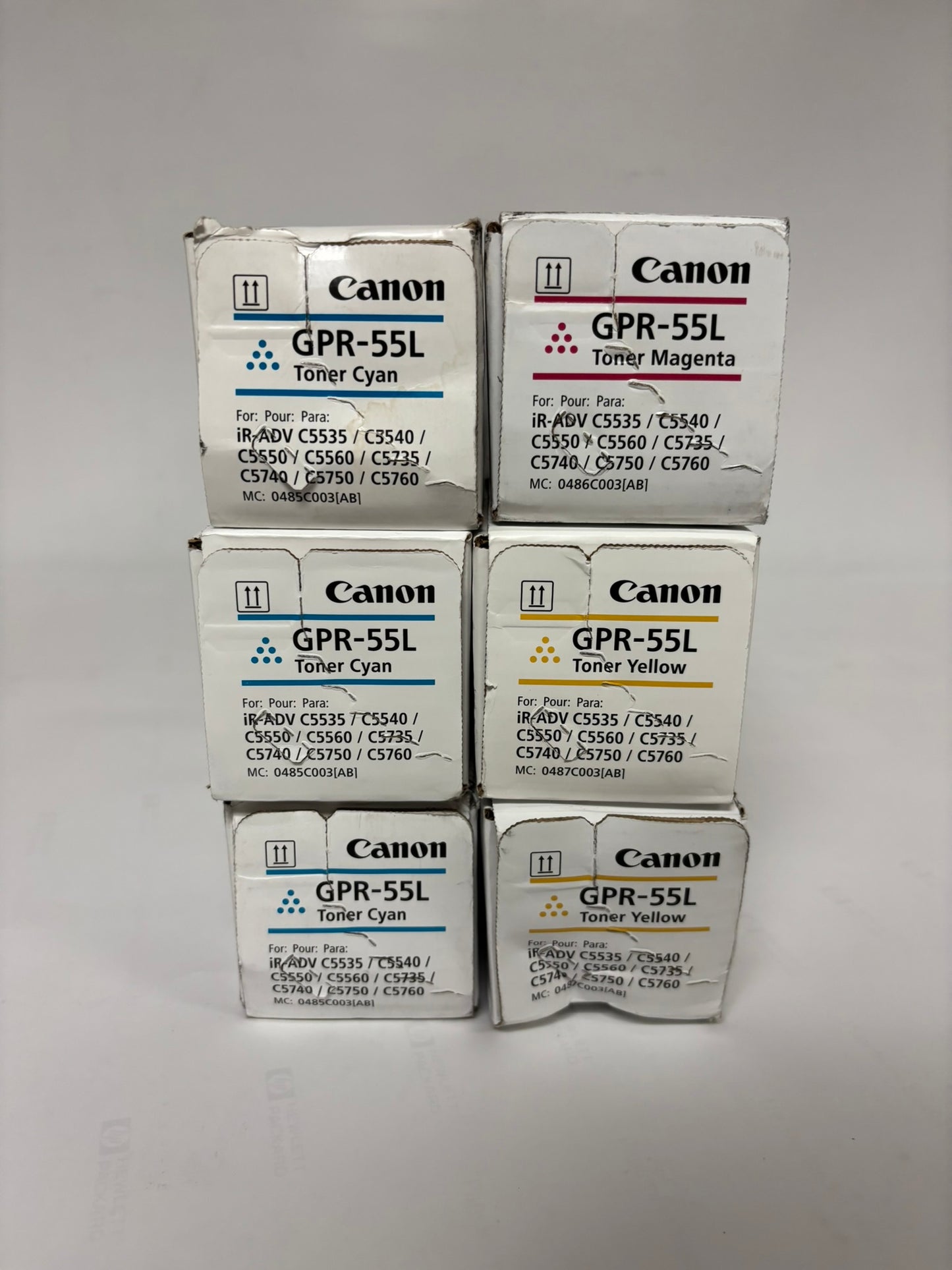 6 OEM Canon IR C5535,C5540,C5550,C5560 GPR-55L CCCMYY Toners (No Black)