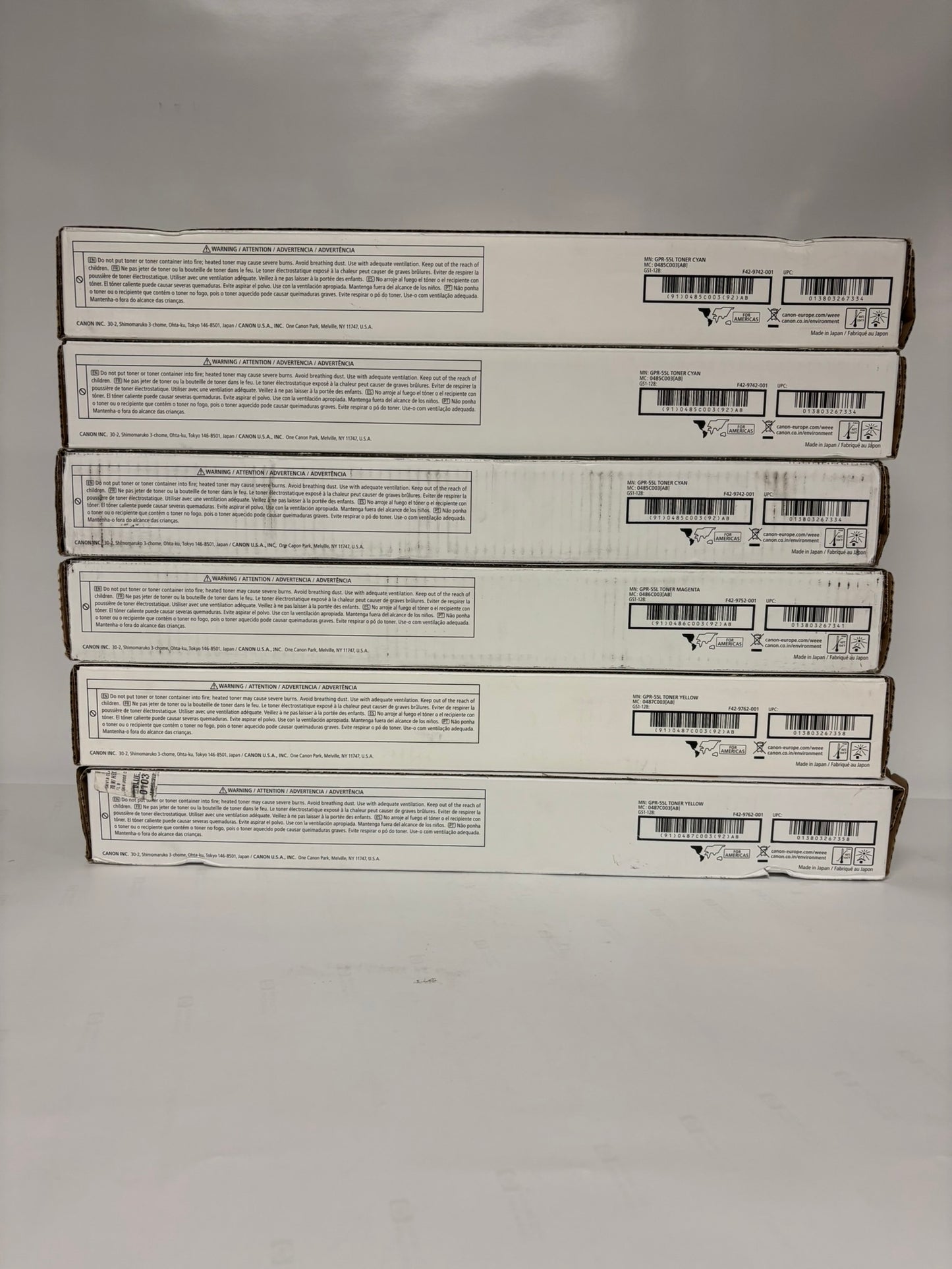 6 OEM Canon IR C5535,C5540,C5550,C5560 GPR-55L CCCMYY Toners (No Black)