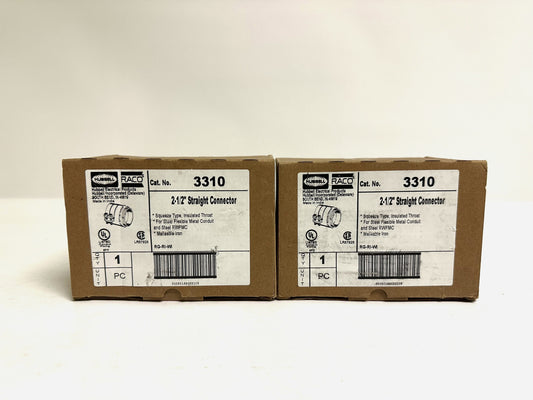 2 PK Raco (3310) 2 1/2" Straight Squeeze Connector,  Insulated Throat, Iron