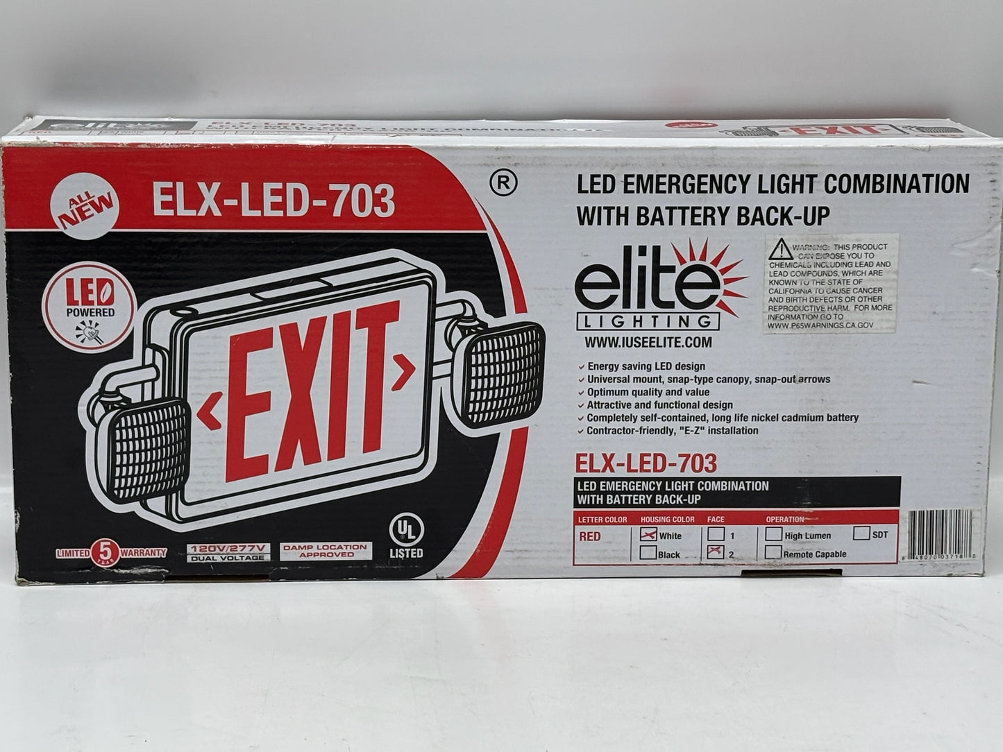 Elite ELX-LED-703 LED Exit & Emergency Light Combo with Battery Backup