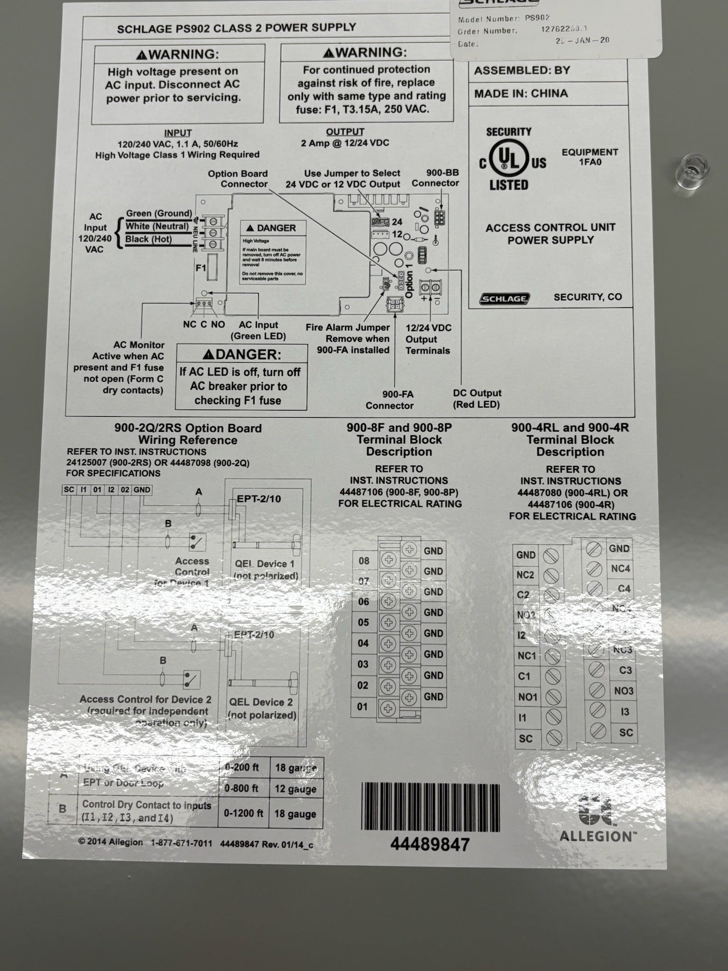 Schlage PS902-2RS 2A 12/24VDC Power Supply with 2-Relay Board & Enclosure