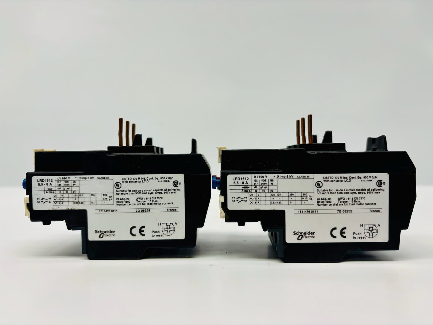 2 Pk Schneider LRD1512 Thermal Overload Relay 5.5–8 A 3‑Pole