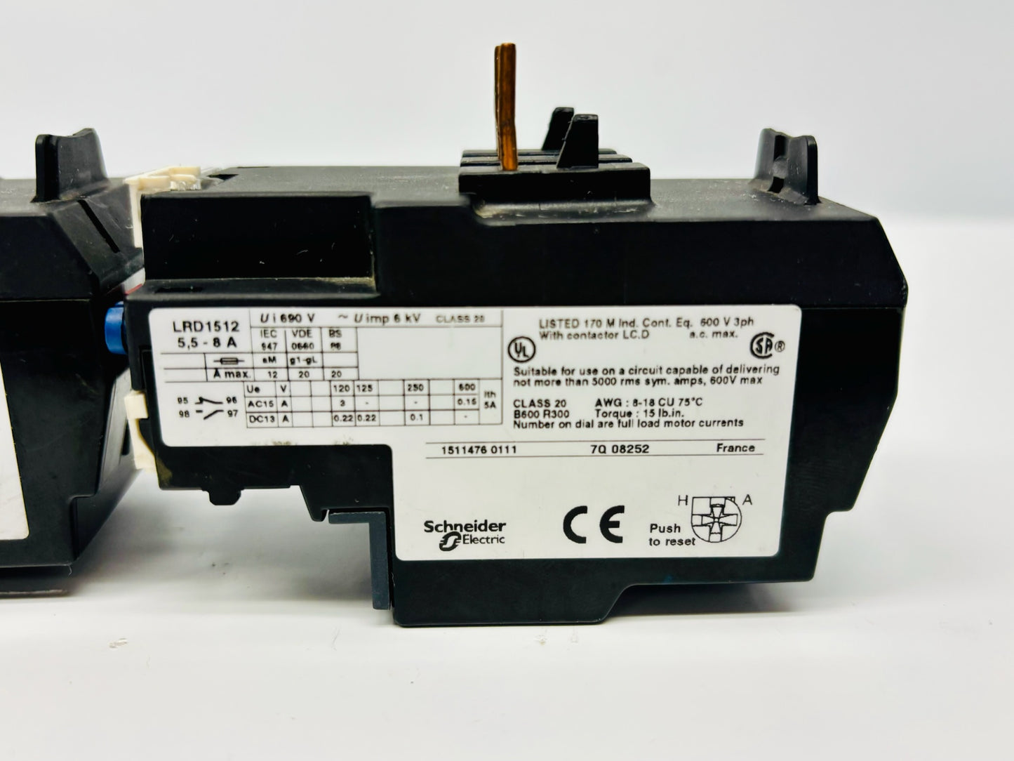 2 Pk Schneider LRD1512 Thermal Overload Relay 5.5–8 A 3‑Pole