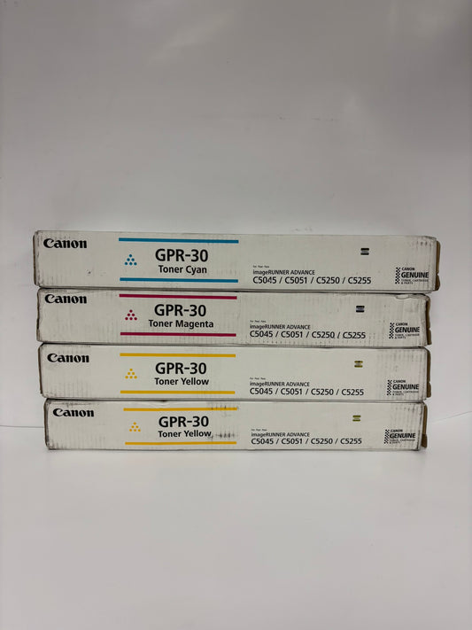 4 Genuine Canon iR ADVANCE C5045,C5051,C5250,C5255 GPR-30 CMYY Toners (No Black)