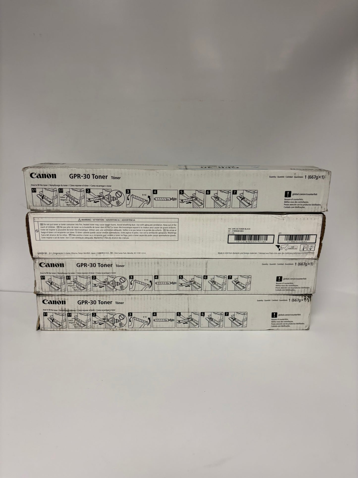 4 Genuine Canon iR ADVANCE C5045,C5051,C5250,C5255 GPR-30 CMYY Toners (No Black)