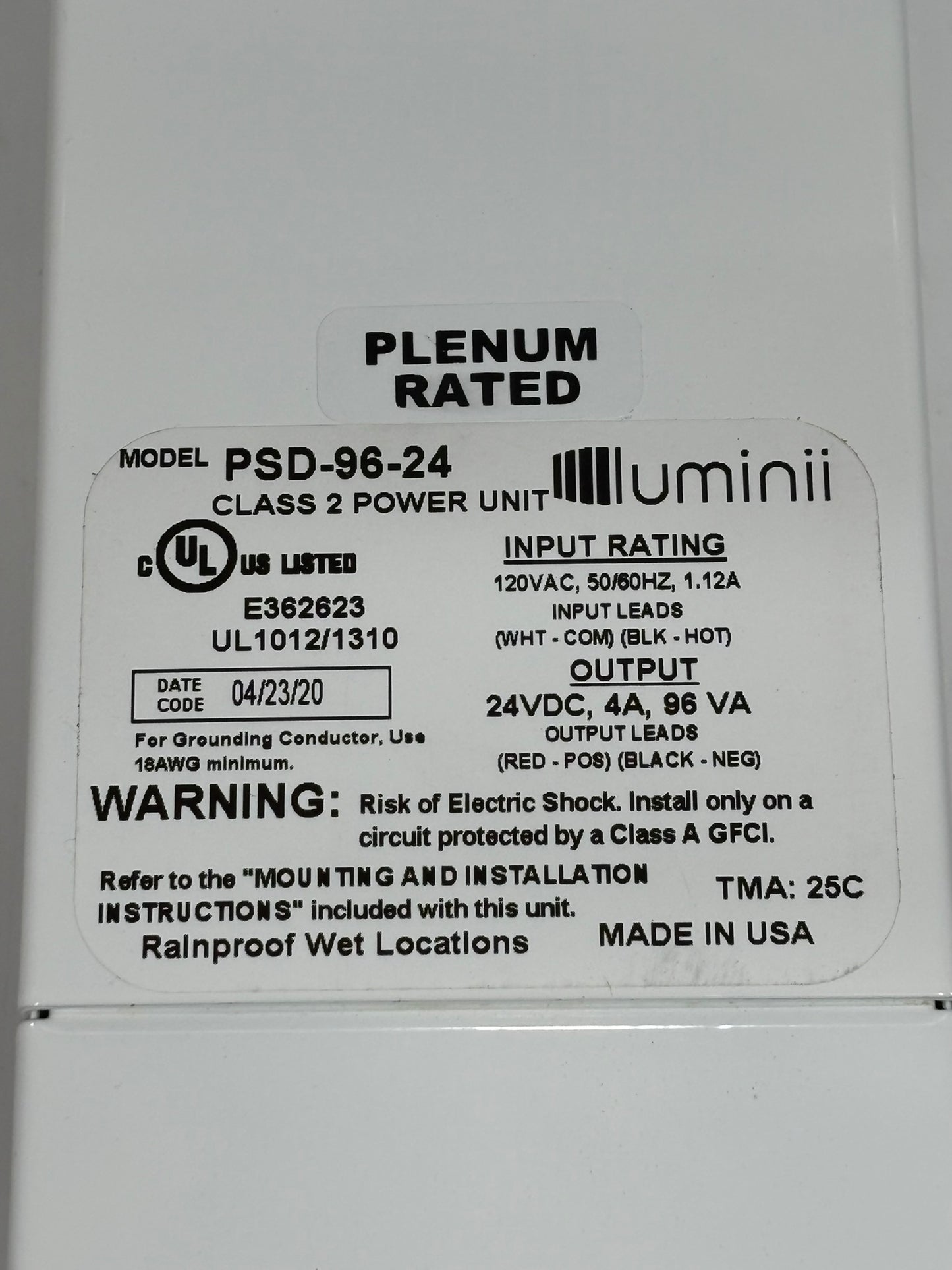 Luminii PSD-96-24 96W 24V DMX Dimmable LED Power Supply, Class 2