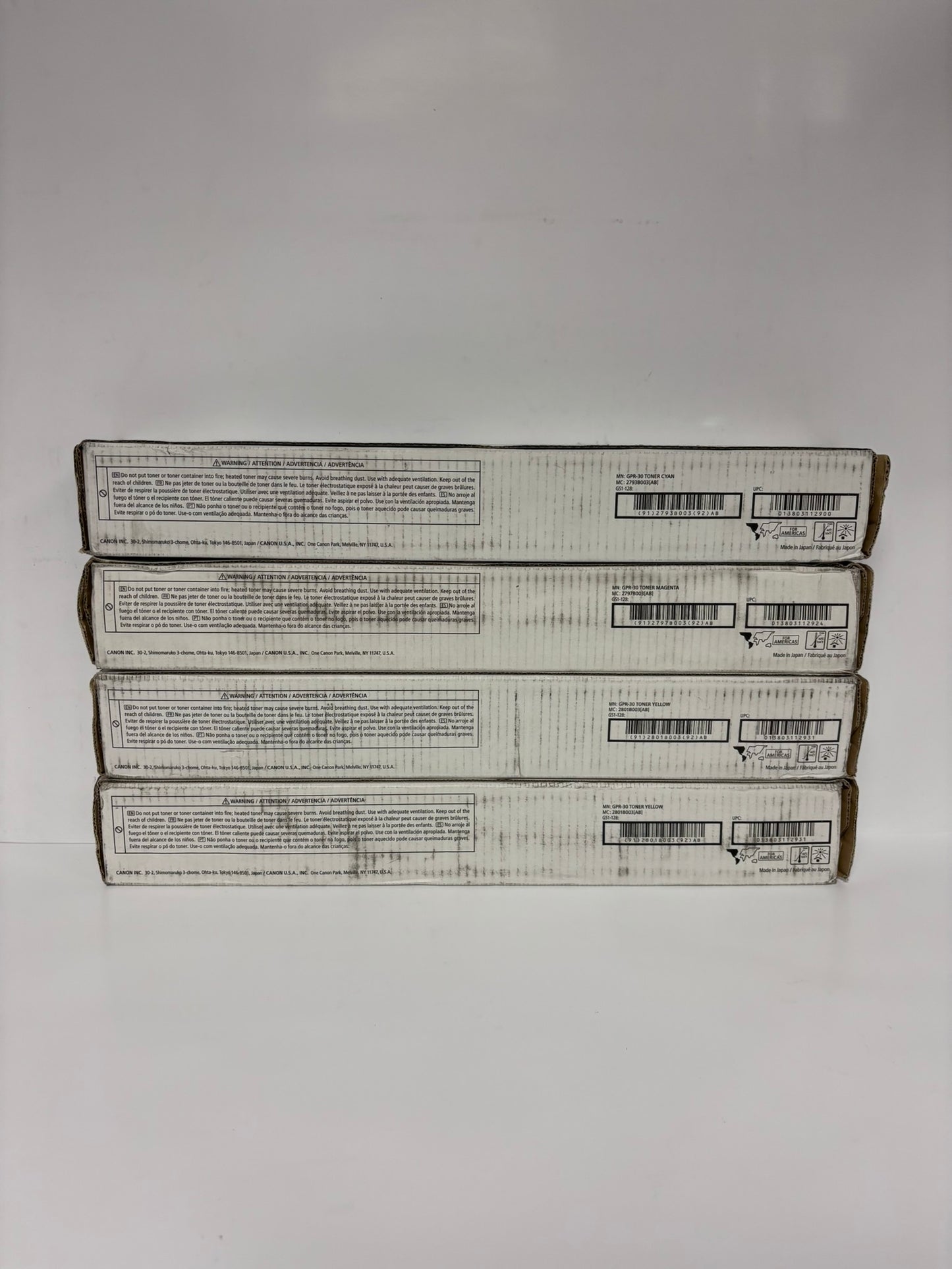 4 Genuine Canon iR ADVANCE C5045,C5051,C5250,C5255 GPR-30 CMYY Toners (No Black)