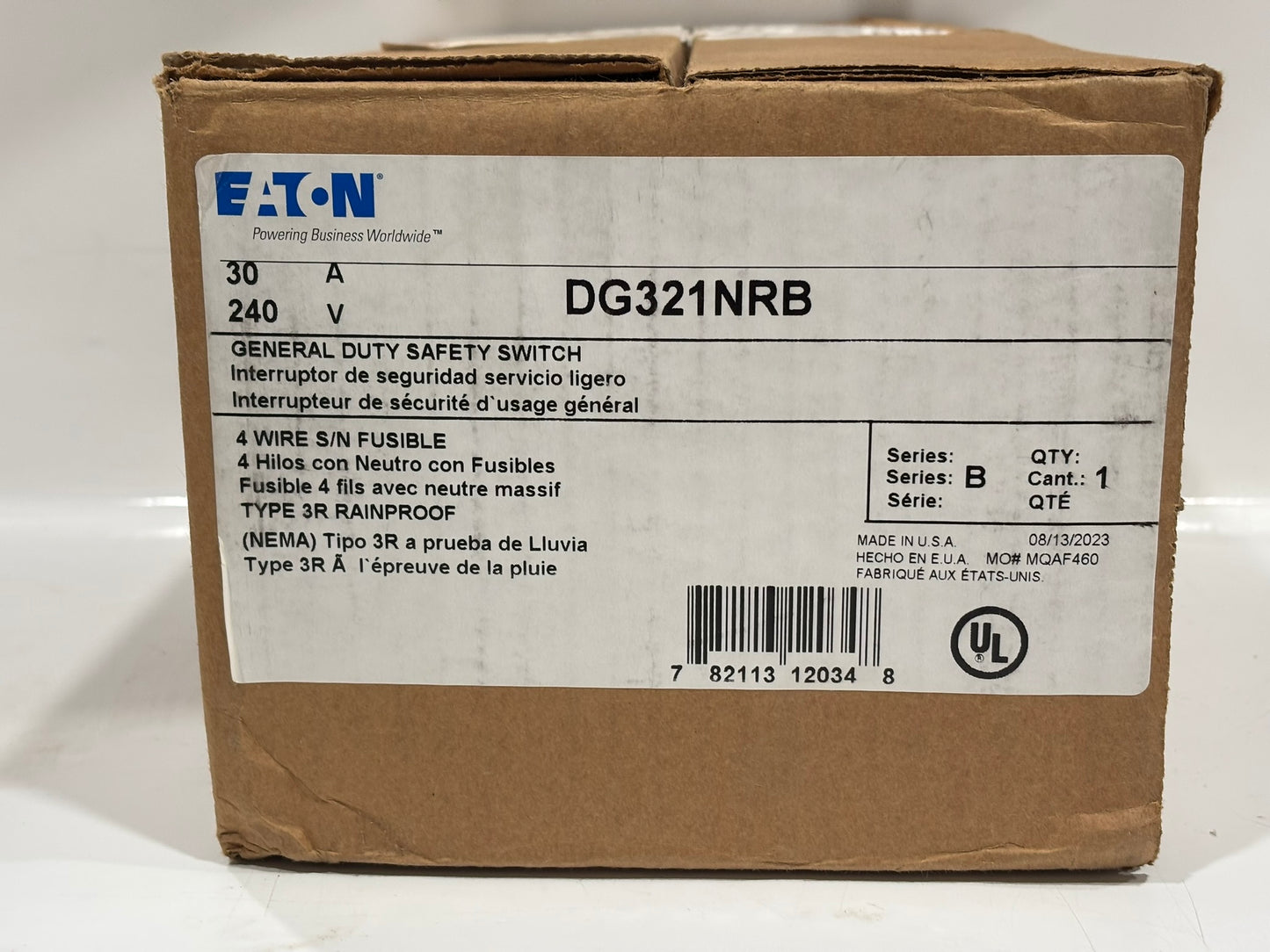 Eaton DG321NRB 30A 240 V 3-Pole Fusible Safety Switch, NEMA 3R Rainproof
