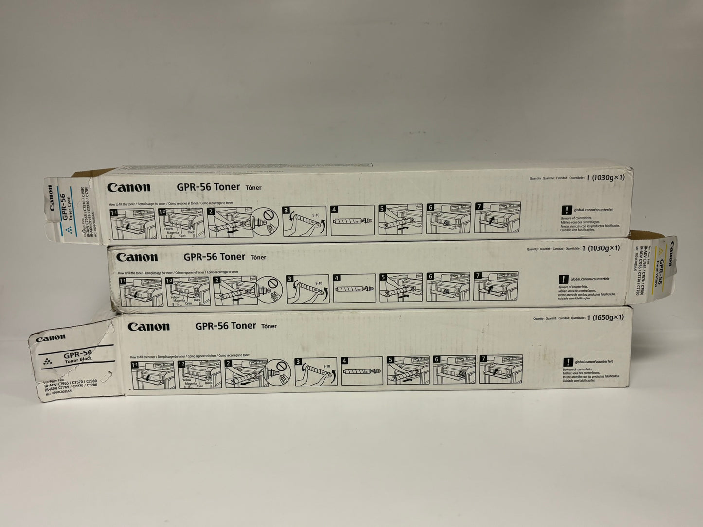 3 Open Genuine Canon IRA C7565,C7570,C7580,C7765,C7770 GPR-56 CYK Toners