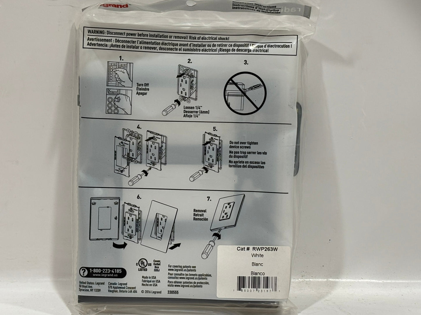 5 PK Legrand RWP263W Radiant 3‑Gang Screwless Wall Plate, Matte White Polycarbonate