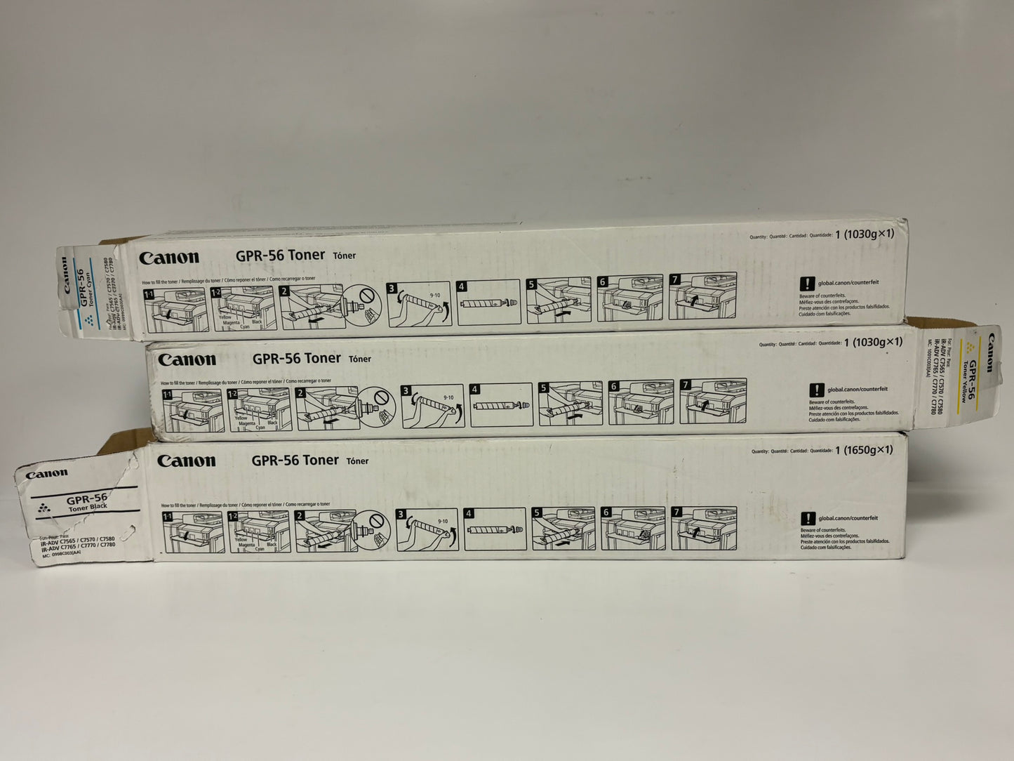 3 Open Genuine Canon IRA C7565,C7570,C7580,C7765,C7770 GPR-56 CYK Toners