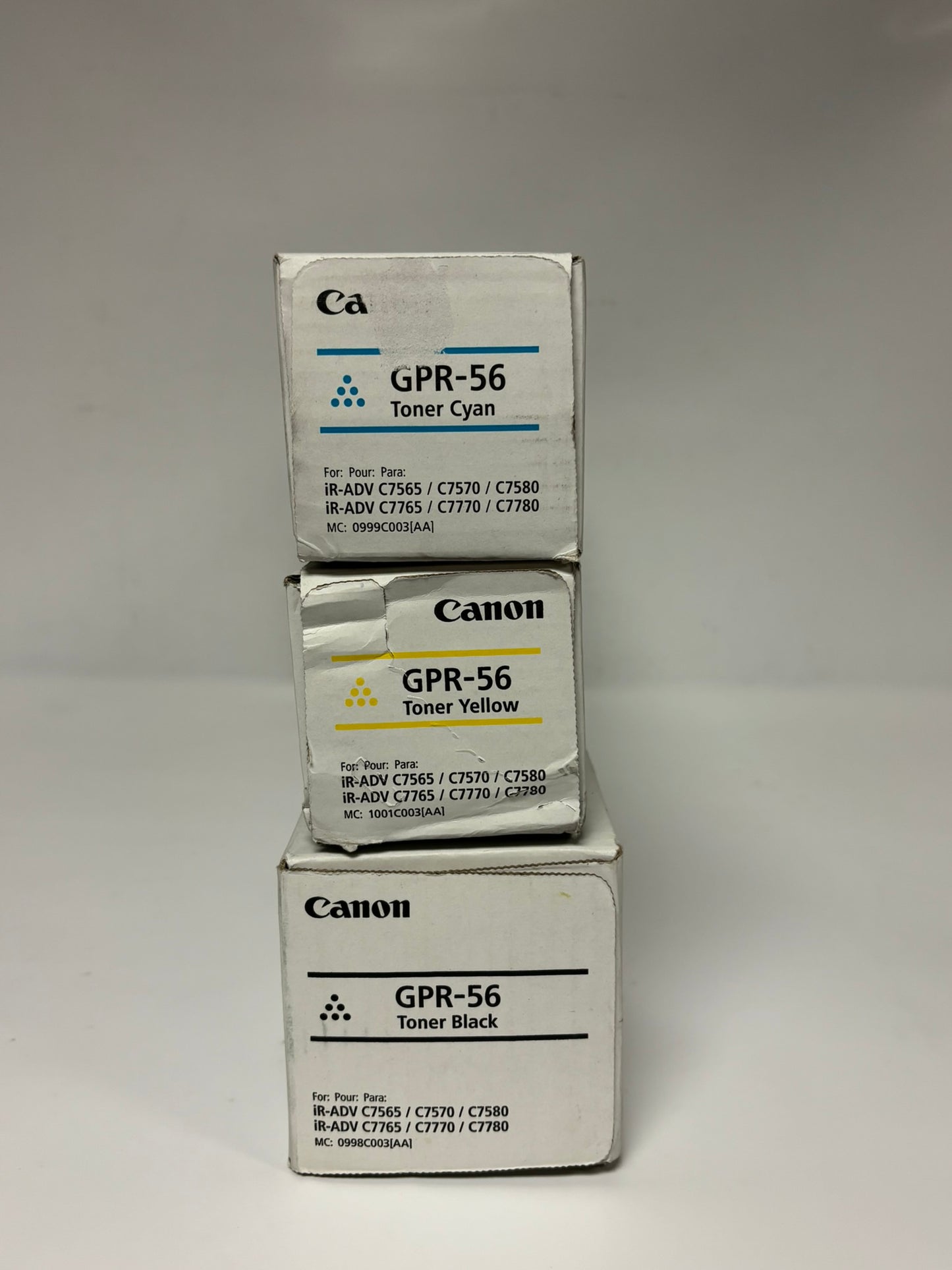 3 Open Genuine Canon IRA C7565,C7570,C7580,C7765,C7770 GPR-56 CYK Toners