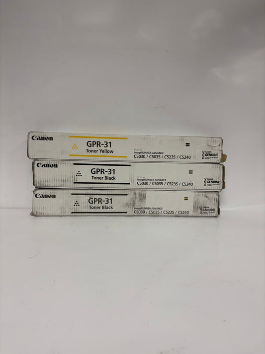 3 Genuine Canon iRA C5030,C5035,C5235,C5240 GPR-31Y, GPR-31K Toners (1 Open K)