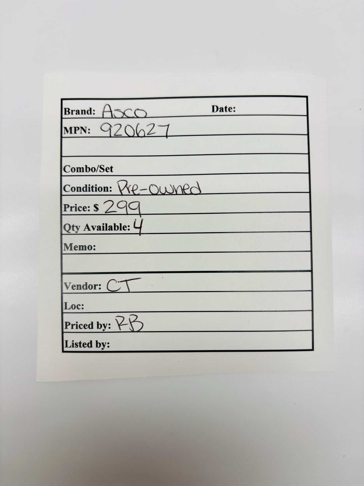 Asco 920 Remote Control Switch with 92067 Solenoid‑Operated Pneumatic Valve