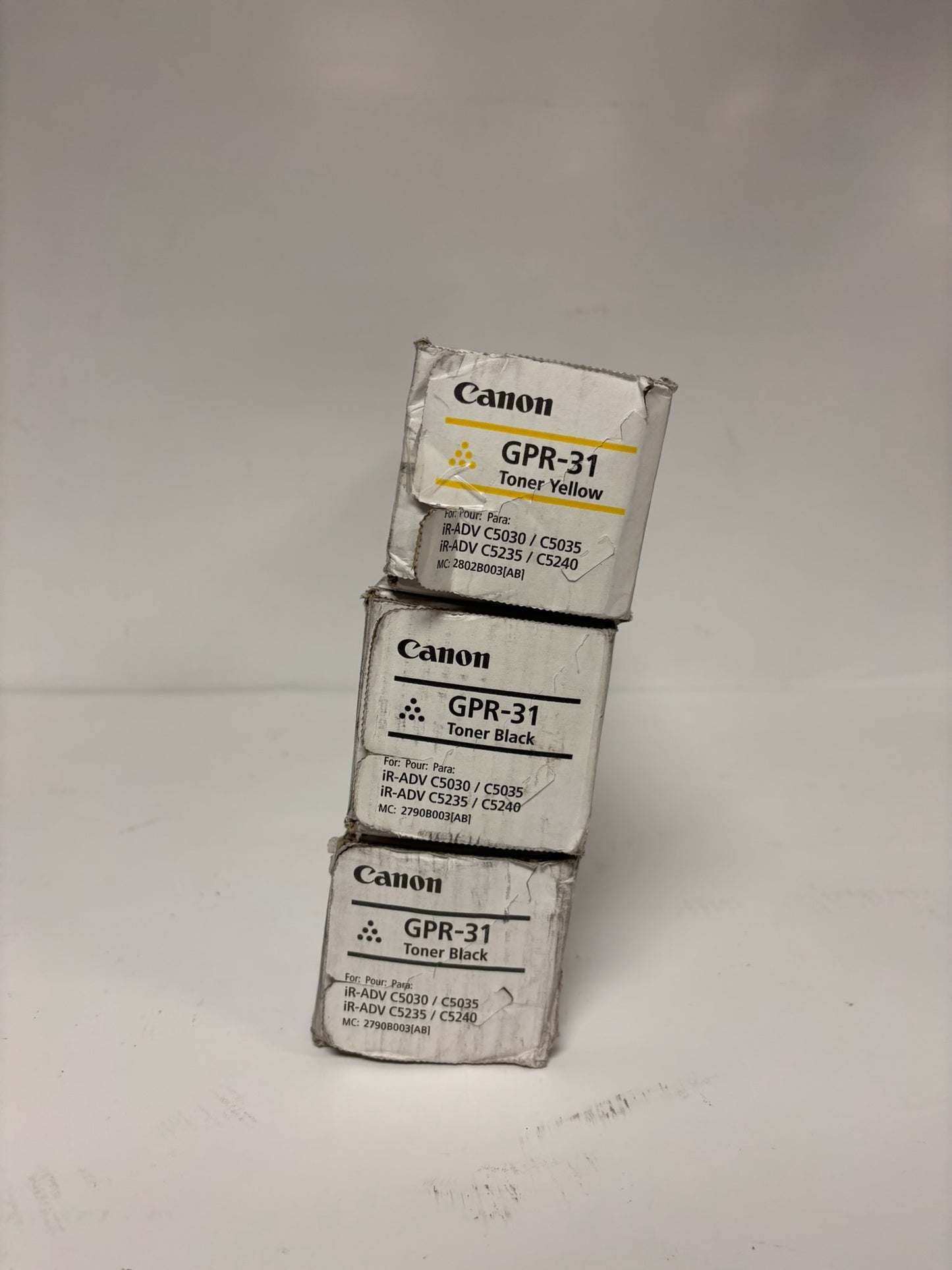 3 Genuine Canon iRA C5030,C5035,C5235,C5240 GPR-31Y, GPR-31K Toners (1 Open K)