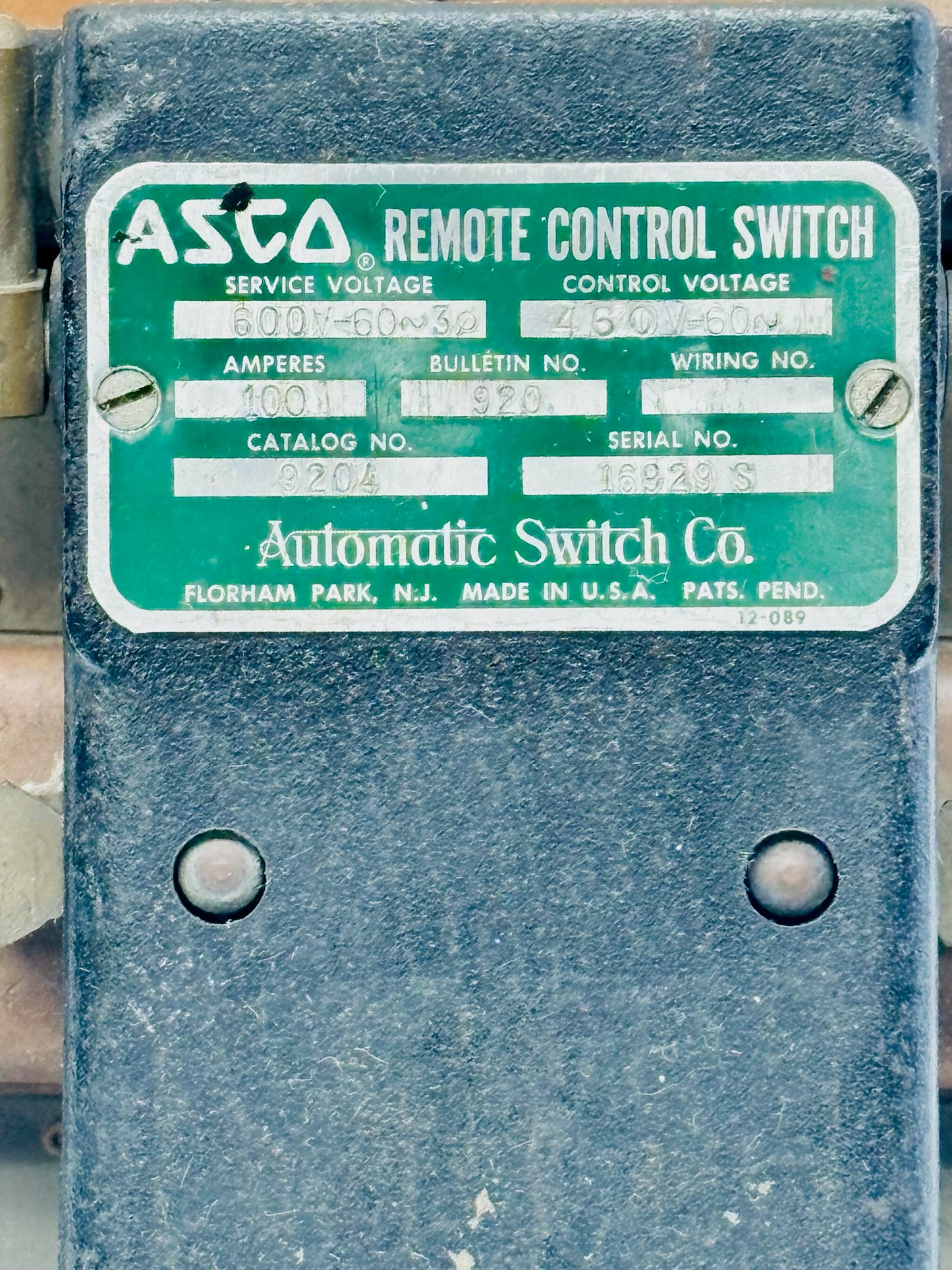 Asco 9204 Remote Control Switch