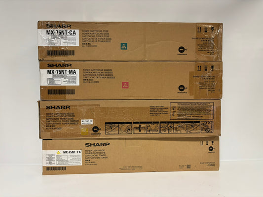 4 Genuine Sharp MX6500N,MX7090N,MX7500N, MX8090N MX-75 CMYY Toners (No Black)