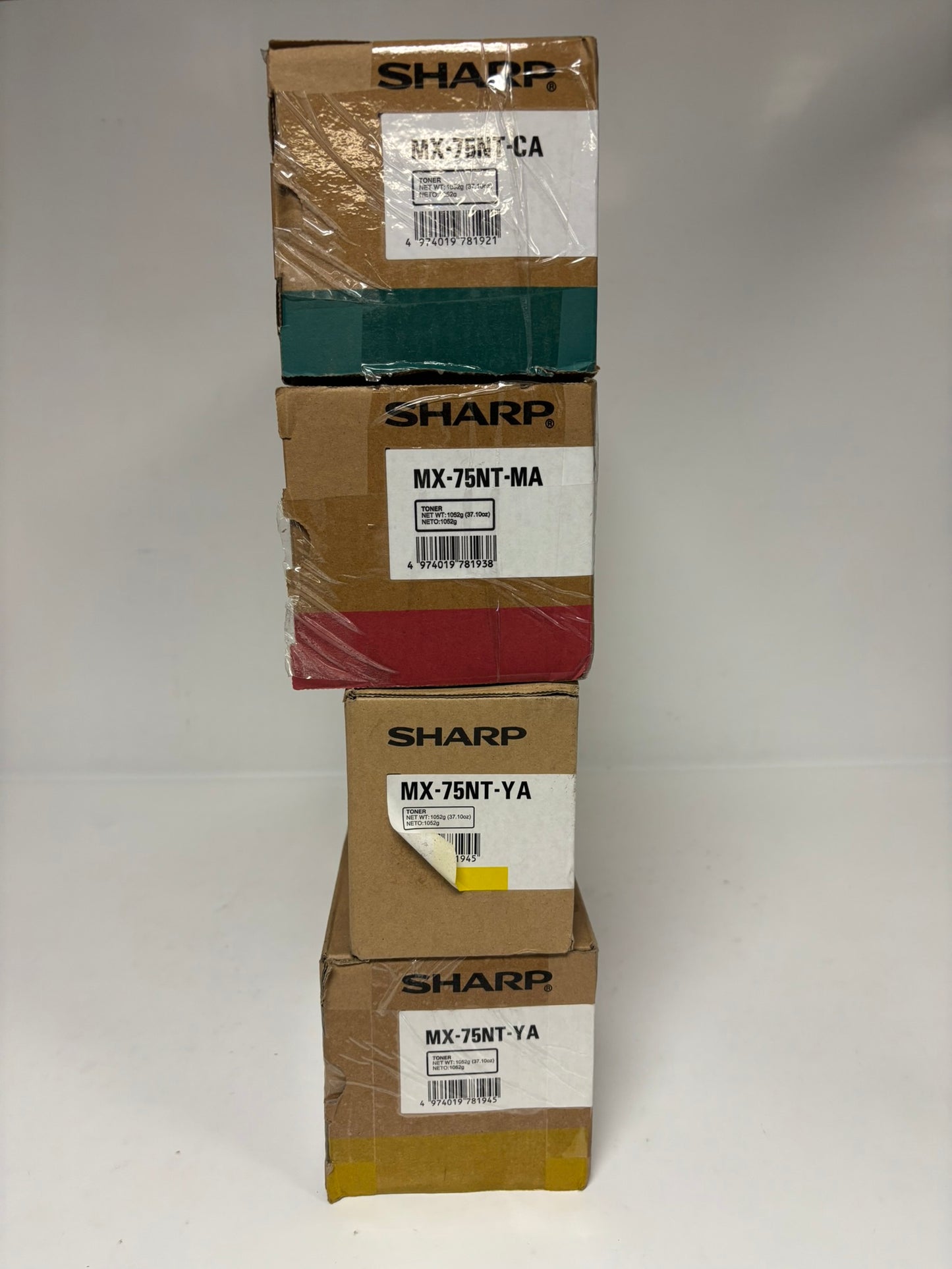 4 Genuine Sharp MX6500N,MX7090N,MX7500N, MX8090N MX-75 CMYY Toners (No Black)