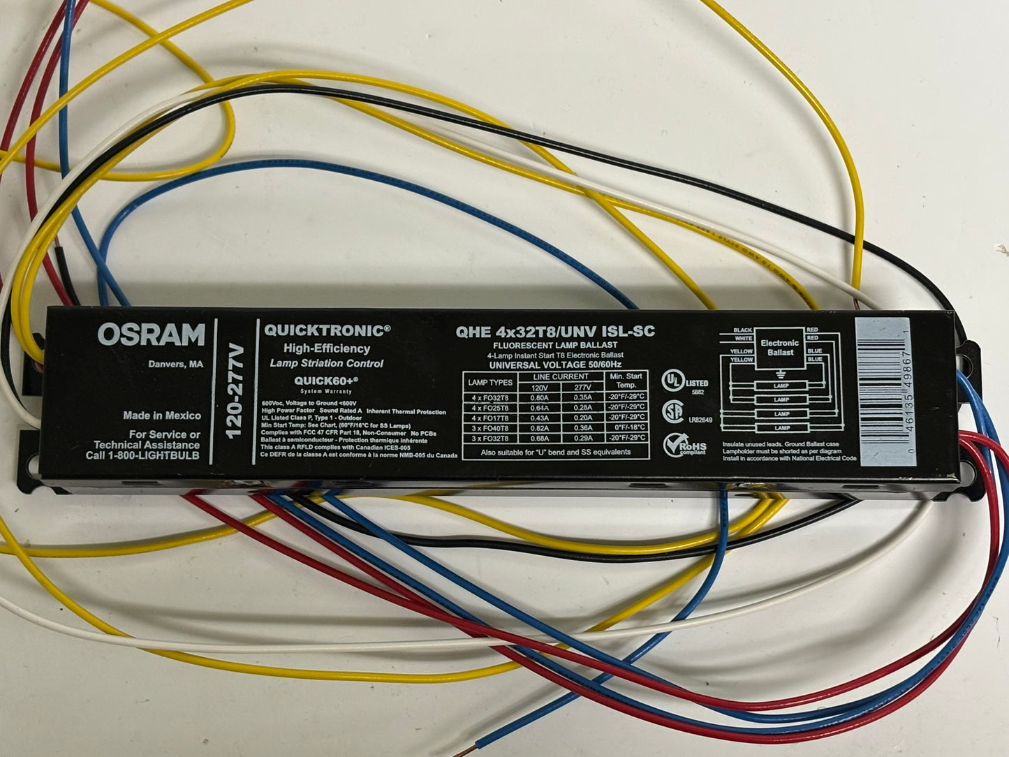 7 Pk OSRAM QHE4X32T8/UNV ISL-SC Ballast, 4-Lamp T8, 120-277V, Instant Start