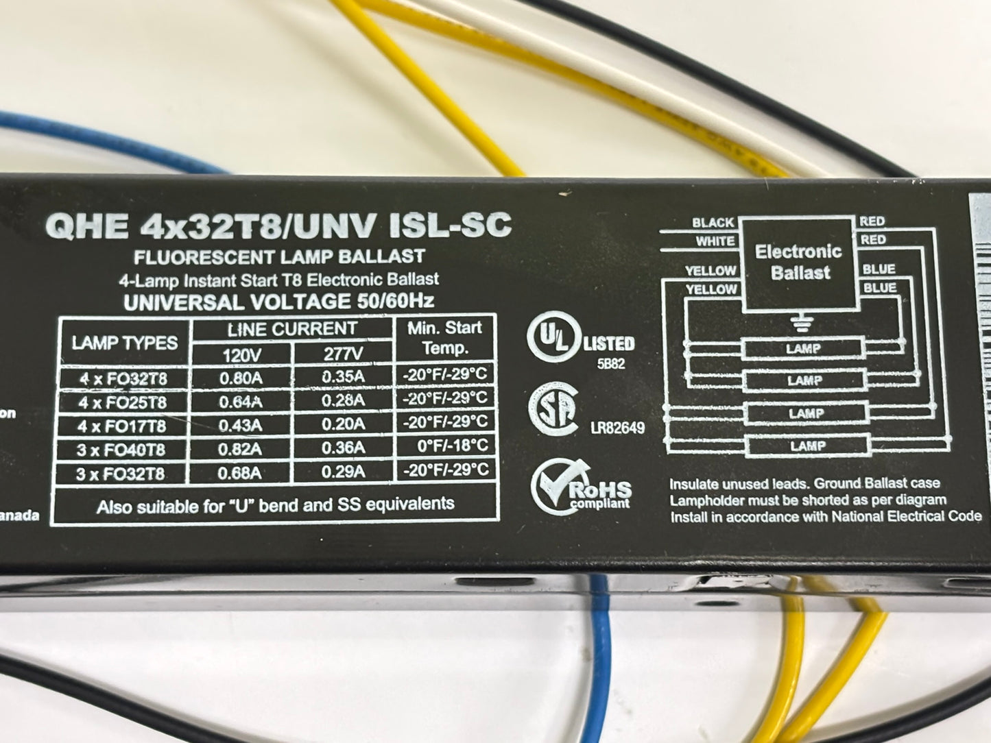 7 Pk OSRAM QHE4X32T8/UNV ISL-SC Ballast, 4-Lamp T8, 120-277V, Instant Start