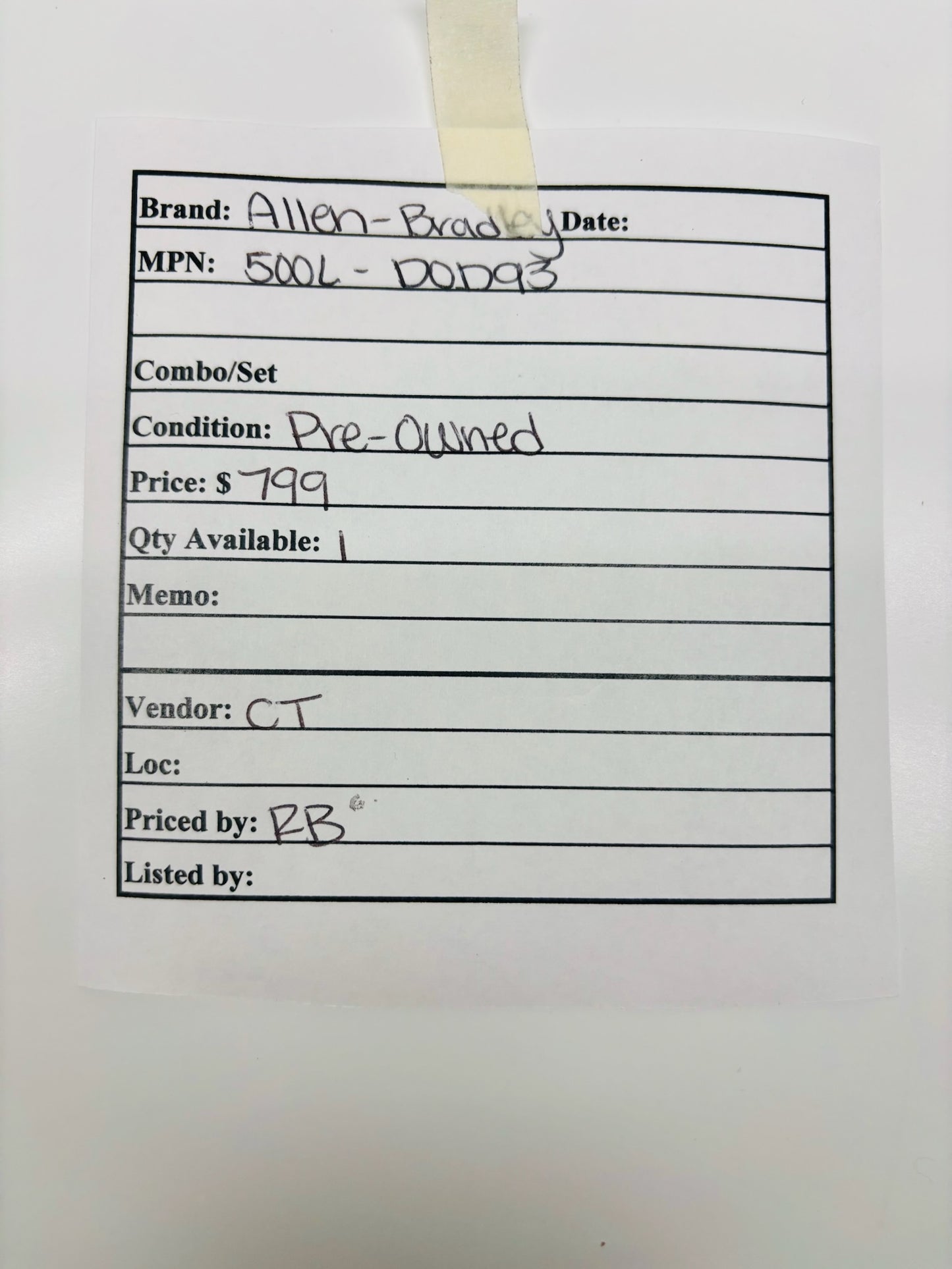 Allen-Bradley 500L-DOD93 Lighting Contactor 100A
