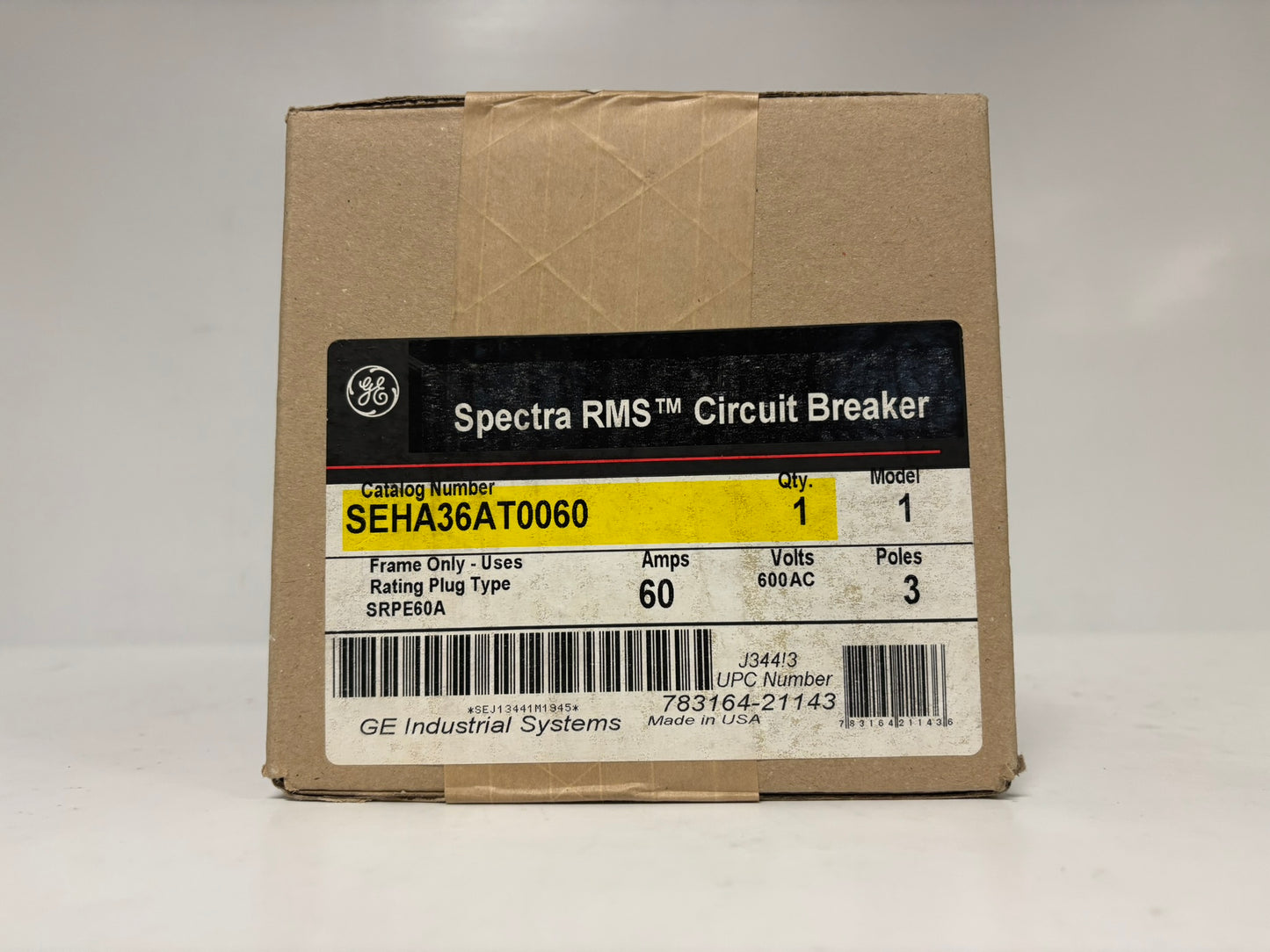 GE Spectra SEHA36AT0060 3-Pole Circuit Breaker Frame Only 60 AMP - 600 VAC